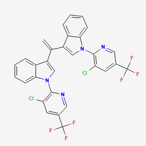 molecular formula C30H16Cl2F6N4 B2885107 1-[3-chloro-5-(trifluoromethyl)-2-pyridinyl]-3-(1-{1-[3-chloro-5-(trifluoromethyl)-2-pyridinyl]-1H-indol-3-yl}vinyl)-1H-indole CAS No. 338393-40-1