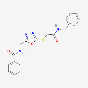 molecular formula C19H18N4O3S B2885126 N-[[5-[2-(苄氨基)-2-氧代乙基]硫烷基-1,3,4-恶二唑-2-基]甲基]苯甲酰胺 CAS No. 903312-15-2