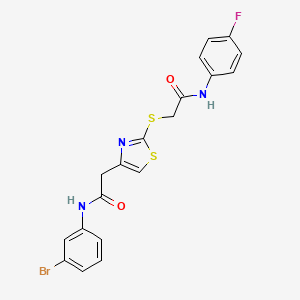 molecular formula C19H15BrFN3O2S2 B2885138 N-(3-bromophenyl)-2-(2-((2-((4-fluorophenyl)amino)-2-oxoethyl)thio)thiazol-4-yl)acetamide CAS No. 941980-69-4