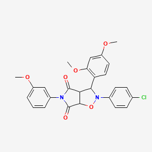 molecular formula C26H23ClN2O6 B2885168 2-(4-chlorophenyl)-3-(2,4-dimethoxyphenyl)-5-(3-methoxyphenyl)dihydro-2H-pyrrolo[3,4-d]isoxazole-4,6(5H,6aH)-dione CAS No. 474260-61-2
