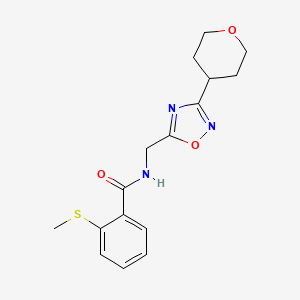 molecular formula C16H19N3O3S B2885184 2-(methylthio)-N-((3-(tetrahydro-2H-pyran-4-yl)-1,2,4-oxadiazol-5-yl)methyl)benzamide CAS No. 2034420-86-3