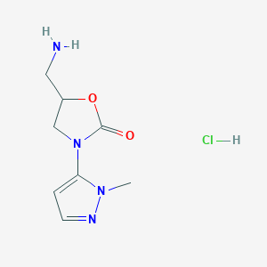 molecular formula C8H13ClN4O2 B2885188 5-(aminomethyl)-3-(1-methyl-1H-pyrazol-5-yl)-1,3-oxazolidin-2-one hydrochloride CAS No. 1553127-73-3