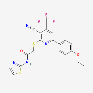 molecular formula C20H15F3N4O2S2 B2885196 2-[3-cyano-6-(4-ethoxyphenyl)-4-(trifluoromethyl)pyridin-2-yl]sulfanyl-N-(1,3-thiazol-2-yl)acetamide CAS No. 625378-22-5