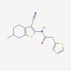 molecular formula C16H16N2OS2 B2885200 N-(3-cyano-6-methyl-4,5,6,7-tetrahydrobenzo[b]thiophen-2-yl)-2-(thiophen-2-yl)acetamide CAS No. 921518-65-2