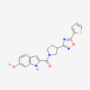 molecular formula C20H18N4O3S B2885213 (6-methoxy-1H-indol-2-yl)(3-(5-(thiophen-2-yl)-1,2,4-oxadiazol-3-yl)pyrrolidin-1-yl)methanone CAS No. 2034370-39-1