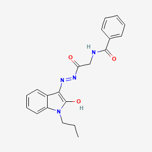 molecular formula C20H20N4O3 B2885218 (Z)-N-(2-oxo-2-(2-(2-oxo-1-propylindolin-3-ylidene)hydrazinyl)ethyl)benzamide CAS No. 402952-90-3
