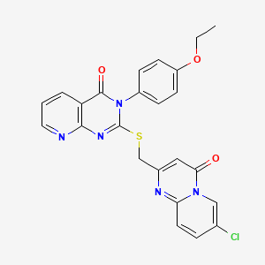 molecular formula C24H18ClN5O3S B2885234 2-(((7-chloro-4-oxo-4H-pyrido[1,2-a]pyrimidin-2-yl)methyl)thio)-3-(4-ethoxyphenyl)pyrido[2,3-d]pyrimidin-4(3H)-one CAS No. 902949-49-9