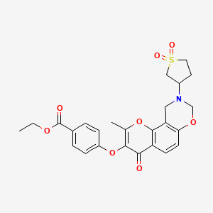 molecular formula C25H25NO8S B2885240 Ethyl 4-((9-(1,1-dioxidotetrahydrothiophen-3-yl)-2-methyl-4-oxo-4,8,9,10-tetrahydrochromeno[8,7-e][1,3]oxazin-3-yl)oxy)benzoate CAS No. 951944-37-9