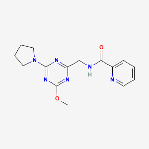 molecular formula C15H18N6O2 B2885245 N-((4-methoxy-6-(pyrrolidin-1-yl)-1,3,5-triazin-2-yl)methyl)picolinamide CAS No. 2034351-11-4