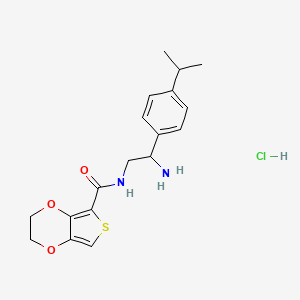 molecular formula C18H23ClN2O3S B2885249 N-[2-氨基-2-(4-丙烷-2-基苯基)乙基]-2,3-二氢噻吩并[3,4-b][1,4]二噁英-5-甲酰胺；盐酸盐 CAS No. 2418679-87-3