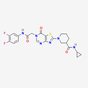 molecular formula C22H22F2N6O3S B2885269 N-(3,5-dimethylphenyl)-4-{[2-(4-fluorophenyl)pyrimidin-4-yl]oxy}benzamide CAS No. 1115868-69-3