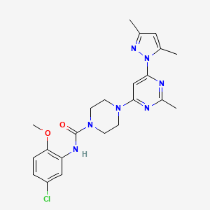 molecular formula C22H26ClN7O2 B2885272 N-(5-chloro-2-methoxyphenyl)-4-(6-(3,5-dimethyl-1H-pyrazol-1-yl)-2-methylpyrimidin-4-yl)piperazine-1-carboxamide CAS No. 1172023-00-5