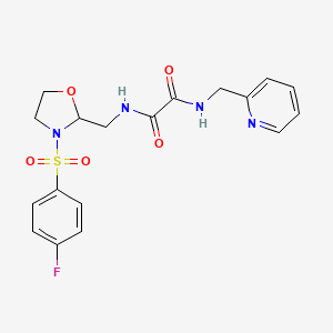 molecular formula C18H19FN4O5S B2885280 N1-((3-((4-氟苯基)磺酰)恶唑烷-2-基)甲基)-N2-(吡啶-2-基甲基)草酰胺 CAS No. 868981-79-7