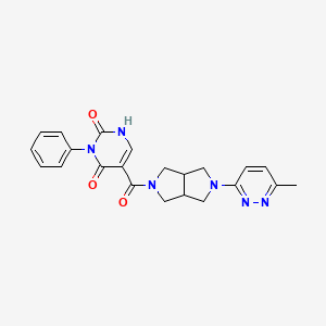 molecular formula C22H22N6O3 B2885285 5-[2-(6-Methylpyridazin-3-yl)-1,3,3a,4,6,6a-hexahydropyrrolo[3,4-c]pyrrole-5-carbonyl]-3-phenyl-1H-pyrimidine-2,4-dione CAS No. 2415470-22-1