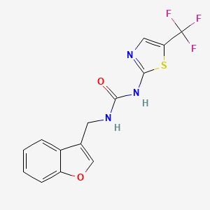 molecular formula C14H10F3N3O2S B2885286 1-(1-Benzofuran-3-ylmethyl)-3-[5-(trifluoromethyl)-1,3-thiazol-2-yl]urea CAS No. 2254826-29-2
