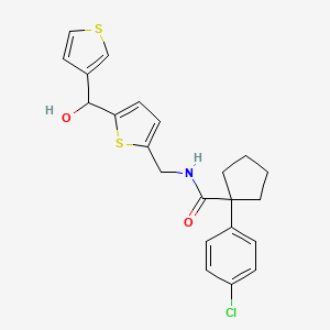 molecular formula C22H22ClNO2S2 B2885293 1-(4-chlorophenyl)-N-((5-(hydroxy(thiophen-3-yl)methyl)thiophen-2-yl)methyl)cyclopentanecarboxamide CAS No. 1797762-79-8