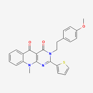 molecular formula C25H21N3O3S B2885302 3-(4-methoxyphenethyl)-10-methyl-2-(thiophen-2-yl)pyrimido[4,5-b]quinoline-4,5(3H,10H)-dione CAS No. 883959-80-6