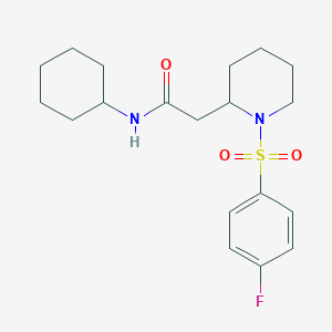 molecular formula C19H27FN2O3S B2885305 N-环己基-2-(1-((4-氟苯基)磺酰基)哌啶-2-基)乙酰胺 CAS No. 1021090-26-5