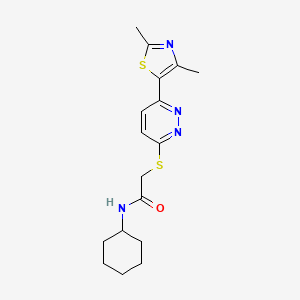 molecular formula C17H22N4OS2 B2885329 N-cyclohexyl-2-((6-(2,4-dimethylthiazol-5-yl)pyridazin-3-yl)thio)acetamide CAS No. 894006-62-3