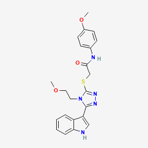 molecular formula C22H23N5O3S B2885336 2-((5-(1H-吲哚-3-基)-4-(2-甲氧基乙基)-4H-1,2,4-三唑-3-基)硫代)-N-(4-甲氧基苯基)乙酰胺 CAS No. 852144-77-5