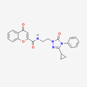 molecular formula C23H20N4O4 B2885370 N-(2-(3-cyclopropyl-5-oxo-4-phenyl-4,5-dihydro-1H-1,2,4-triazol-1-yl)ethyl)-4-oxo-4H-chromene-2-carboxamide CAS No. 1396758-50-1
