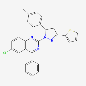 molecular formula C28H21ClN4S B2885372 6-chloro-2-[5-(4-methylphenyl)-3-(thiophen-2-yl)-4,5-dihydro-1H-pyrazol-1-yl]-4-phenylquinazoline CAS No. 361480-26-4