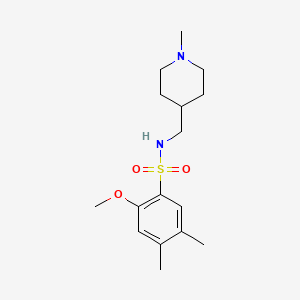 molecular formula C16H26N2O3S B2885396 2-甲氧基-4,5-二甲基-N-((1-甲基哌啶-4-基)甲基)苯磺酰胺 CAS No. 953141-72-5