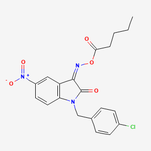 molecular formula C20H18ClN3O5 B2885437 1-(4-chlorobenzyl)-5-nitro-3-[(pentanoyloxy)imino]-1,3-dihydro-2H-indol-2-one CAS No. 303998-37-0