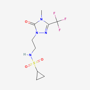 molecular formula C9H13F3N4O3S B2885438 N-(2-(4-methyl-5-oxo-3-(trifluoromethyl)-4,5-dihydro-1H-1,2,4-triazol-1-yl)ethyl)cyclopropanesulfonamide CAS No. 1421459-94-0