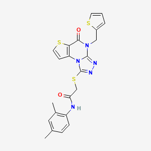 molecular formula C22H19N5O2S3 B2885448 N-(2,4-二甲苯基)-2-((5-氧代-4-(噻吩-2-基甲基)-4,5-二氢噻吩并[2,3-e][1,2,4]三唑并[4,3-a]嘧啶-1-基)硫代)乙酰胺 CAS No. 1296317-00-4