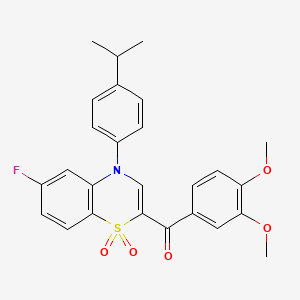 molecular formula C26H24FNO5S B2885449 (3,4-dimethoxyphenyl)[6-fluoro-4-(4-isopropylphenyl)-1,1-dioxido-4H-1,4-benzothiazin-2-yl]methanone CAS No. 1114652-57-1