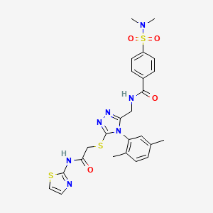 molecular formula C25H27N7O4S3 B2885456 N-[[4-(2,5-dimethylphenyl)-5-[2-oxo-2-(1,3-thiazol-2-ylamino)ethyl]sulfanyl-1,2,4-triazol-3-yl]methyl]-4-(dimethylsulfamoyl)benzamide CAS No. 309968-28-3