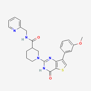 molecular formula C25H25N5O3S B2885457 1-(7-(3-甲氧基苯基)-4-氧代-3,4-二氢噻吩并[3,2-d]嘧啶-2-基)-N-(吡啶-2-基甲基)哌啶-3-甲酰胺 CAS No. 1243044-26-9