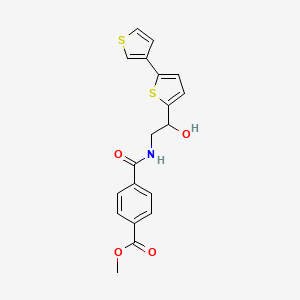 molecular formula C19H17NO4S2 B2885458 Methyl 4-((2-([2,3'-bithiophen]-5-yl)-2-hydroxyethyl)carbamoyl)benzoate CAS No. 2309803-91-4