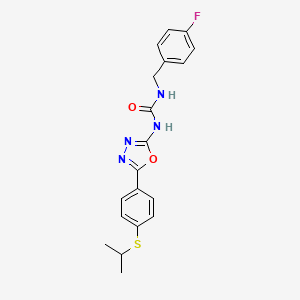 molecular formula C19H19FN4O2S B2885465 1-(4-Fluorobenzyl)-3-(5-(4-(isopropylthio)phenyl)-1,3,4-oxadiazol-2-yl)urea CAS No. 1251543-40-4