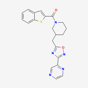 molecular formula C21H19N5O2S B2885473 Benzo[b]thiophen-2-yl(3-((3-(pyrazin-2-yl)-1,2,4-oxadiazol-5-yl)methyl)piperidin-1-yl)methanone CAS No. 1705071-90-4