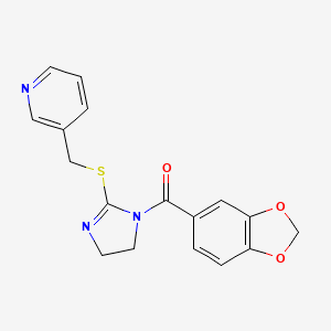 molecular formula C17H15N3O3S B2885498 1,3-Benzodioxol-5-yl-[2-(pyridin-3-ylmethylsulfanyl)-4,5-dihydroimidazol-1-yl]methanone CAS No. 851807-52-8