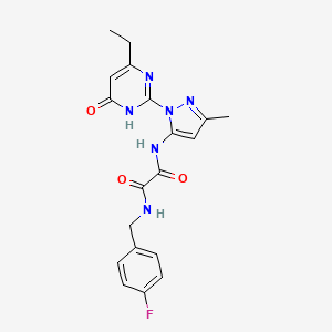 molecular formula C19H19FN6O3 B2885502 N1-(1-(4-ethyl-6-oxo-1,6-dihydropyrimidin-2-yl)-3-methyl-1H-pyrazol-5-yl)-N2-(4-fluorobenzyl)oxalamide CAS No. 1013889-23-0