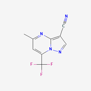 molecular formula C9H5F3N4 B2885505 5-Methyl-7-(trifluoromethyl)pyrazolo[1,5-a]pyrimidine-3-carbonitrile CAS No. 444144-39-2