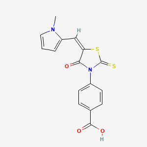 molecular formula C16H12N2O3S2 B2885514 (E)-4-(5-((1-methyl-1H-pyrrol-2-yl)methylene)-4-oxo-2-thioxothiazolidin-3-yl)benzoic acid CAS No. 845653-56-7
