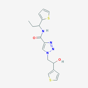 molecular formula C16H18N4O2S2 B2885524 1-(2-hydroxy-2-(thiophen-3-yl)ethyl)-N-(1-(thiophen-2-yl)propyl)-1H-1,2,3-triazole-4-carboxamide CAS No. 2034478-12-9
