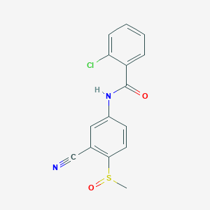 molecular formula C15H11ClN2O2S B2885533 2-Chloro-N-(3-cyano-4-(methylsulfinyl)phenyl)benzenecarboxamide CAS No. 320421-58-7
