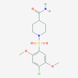 molecular formula C14H19ClN2O5S B288555 1-[(4-Chloro-2,5-dimethoxyphenyl)sulfonyl]piperidine-4-carboxamide 