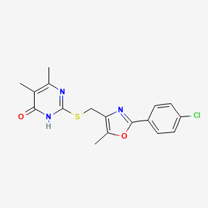 molecular formula C17H16ClN3O2S B2885560 2-(((2-(4-Chlorophenyl)-5-methyloxazol-4-yl)methyl)thio)-5,6-dimethylpyrimidin-4-ol CAS No. 1040646-41-0
