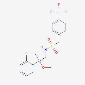 molecular formula C18H19F4NO3S B2885568 N-[2-(2-Fluorophenyl)-2-methoxypropyl]-1-[4-(trifluoromethyl)phenyl]methanesulfonamide CAS No. 1797881-33-4