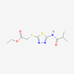 molecular formula C10H15N3O3S2 B2885578 Ethyl 2-((5-isobutyramido-1,3,4-thiadiazol-2-yl)thio)acetate CAS No. 392317-62-3