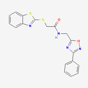 molecular formula C18H14N4O2S2 B2885579 2-(benzo[d]thiazol-2-ylthio)-N-((3-phenyl-1,2,4-oxadiazol-5-yl)methyl)acetamide CAS No. 1203323-72-1