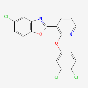 molecular formula C18H9Cl3N2O2 B2885594 5-Chloro-2-[2-(3,4-dichlorophenoxy)pyridin-3-yl]-1,3-benzoxazole CAS No. 400085-49-6