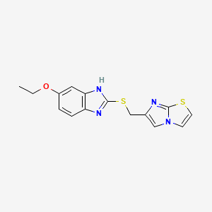 molecular formula C15H14N4OS2 B2885624 6-(((6-ethoxy-1H-benzo[d]imidazol-2-yl)thio)methyl)imidazo[2,1-b]thiazole CAS No. 1207001-91-9
