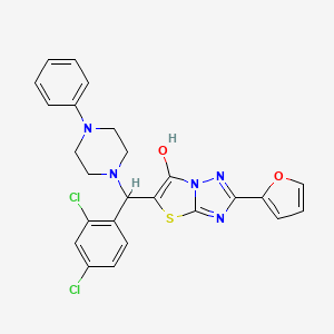molecular formula C25H21Cl2N5O2S B2885625 5-((2,4-Dichlorophenyl)(4-phenylpiperazin-1-yl)methyl)-2-(furan-2-yl)thiazolo[3,2-b][1,2,4]triazol-6-ol CAS No. 887222-92-6